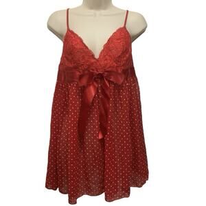 Inner Secrets Red Polka Dot Lace Babydoll Lingerie Chemise Size L